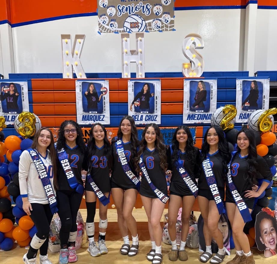 2025-2026 Volleyball Seniors pose for a photo during their senior night.